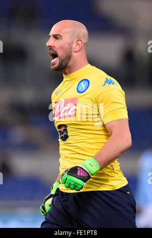 Rom, Italien. 3. Februar 2016. Pepe Reina von Napoli während des Spiels die Serie A TIM match zwischen SS Lazio Rom und SSC Napoli im Stadio Olimpico am Februar 03, 20156 in Rom, Italien: Marco Iorio/Alamy Live-Nachrichten Stockfoto