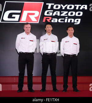 Ehemaliger F1-japanische Fahrer Kamui Kobayashi besucht eine Pressekonferenz von TOYOTA GAZOO Racing 2016 Tätigkeitsbericht und WRC ab 2017 in Tokio, Japan auf 4. Februar 2016 zu konkurrieren. © Motoo Naka/AFLO/Alamy Live-Nachrichten Stockfoto