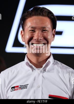 Ehemaliger F1-japanische Fahrer Kamui Kobayashi besucht eine Pressekonferenz von TOYOTA GAZOO Racing 2016 Tätigkeitsbericht und WRC ab 2017 in Tokio, Japan auf 4. Februar 2016 zu konkurrieren. © Motoo Naka/AFLO/Alamy Live-Nachrichten Stockfoto