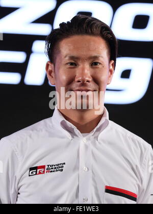 Ehemaliger F1-japanische Fahrer Kamui Kobayashi besucht eine Pressekonferenz von TOYOTA GAZOO Racing 2016 Tätigkeitsbericht und WRC ab 2017 in Tokio, Japan auf 4. Februar 2016 zu konkurrieren. © Motoo Naka/AFLO/Alamy Live-Nachrichten Stockfoto