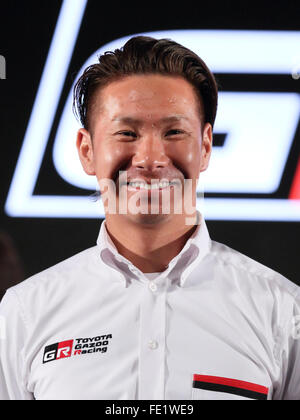 Ehemaliger F1-japanische Fahrer Kamui Kobayashi besucht eine Pressekonferenz von TOYOTA GAZOO Racing 2016 Tätigkeitsbericht und WRC ab 2017 in Tokio, Japan auf 4. Februar 2016 zu konkurrieren. © Motoo Naka/AFLO/Alamy Live-Nachrichten Stockfoto