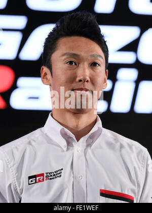 Ehemaliger F1-japanische Fahrer Kamui Kobayashi besucht eine Pressekonferenz von TOYOTA GAZOO Racing 2016 Tätigkeitsbericht und WRC ab 2017 in Tokio, Japan auf 4. Februar 2016 zu konkurrieren. © Motoo Naka/AFLO/Alamy Live-Nachrichten Stockfoto