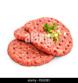 Vier frische Hamburger Scheiben auf weiß isoliert Stockfoto