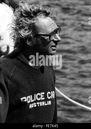 AJAXNETPHOTO 16. August 1979. PLYMOUTH, ENGLAND - FASTNET RACE - PETER CANTWELL (AUS), SKIPPER DES POLIZEI-AUTO BEI DER ANKUNFT IN MILBAY DOCK.  FOTO: JONATHAN EASTLAND/AJAX REF: 791608 1 Stockfoto