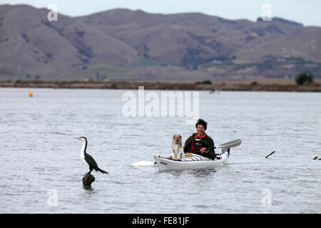 Wird Parsons Treibholz Rückzugs-und Öko-Touren Kajak auf der Lagune am Wairau Bar, Marlborough Stockfoto