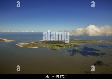 Hafen und Flinthörn, Wattenmeer, niedrige Wolken, Antenne, Langeoog, Nordsee, Nordsee Insel, Ostfriesischen Inseln, Niedersachsen, Stockfoto