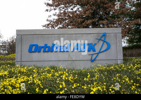 Ein Logo Zeichen außerhalb der Hauptsitz der Orbital ATK Inc. in Dulles, Virginia am 1. Januar 2016. Stockfoto