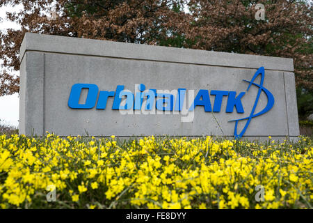 Ein Logo Zeichen außerhalb der Hauptsitz der Orbital ATK Inc. in Dulles, Virginia am 1. Januar 2016. Stockfoto