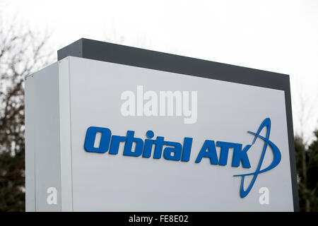 Ein Logo Zeichen außerhalb der Hauptsitz der Orbital ATK Inc. in Dulles, Virginia am 1. Januar 2016. Stockfoto