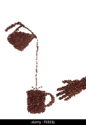 Kanne Kaffee und Kaffee Tasse des frisch gerösteten Kaffeebohnen hergestellt Stockfoto