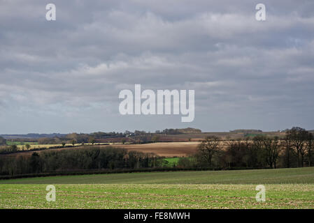 Blick über die Lincolnshire Wolds, UK, im Winter mit ein Sturm zieht auf Stockfoto