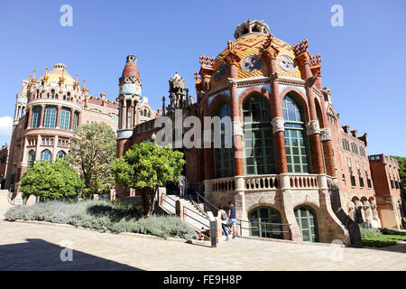 Detaillierte modernistische Architektur machte ich mich auf dem Gelände des Hospital De La Santa Creu Sant Pau in Barcelona, Spanien. Stockfoto