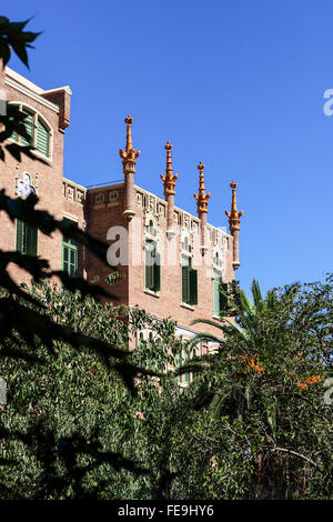 Detaillierte modernistische Architektur machte ich mich auf dem Gelände des Hospital De La Santa Creu Sant Pau in Barcelona, Spanien. Stockfoto