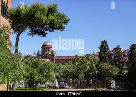 Detaillierte modernistische Architektur machte ich mich auf dem Gelände des Hospital De La Santa Creu Sant Pau in Barcelona, Spanien. Stockfoto