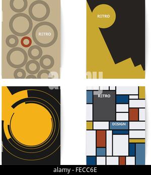 Satz von vier Retro-Broschüren drucken Vorlage im Vintage-Stil. Digitale Vektor-Illustration. Stock Vektor
