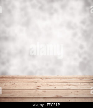 Leere Tabelle und unscharfen Litghts, Bokeh Hintergrund Stockfoto