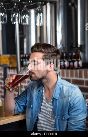 Gut aussehender Mann einen Pint Bier zu trinken Stockfoto