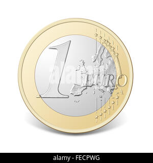 Ein-Euro-Münze, isoliert auf weißem Hintergrund, Clipping-Pfad enthalten. Stockfoto