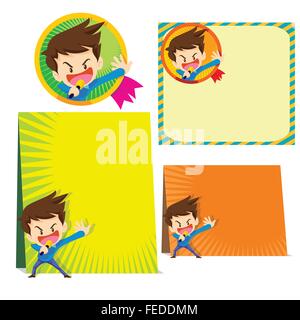 Mann zeigt Hintergrund. nette Mann Aktionen präsentieren. mann Charakter vektor design. Präsentation in verschiedenen Stock Vektor