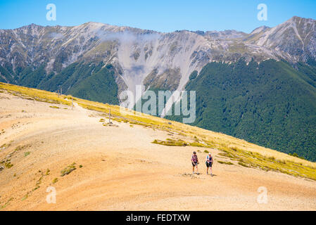 Wanderer auf Paddy es Kurs auf Mount Robert über Lake Rotoiti im Nelson Lakes National Park Südinsel Neuseeland Stockfoto