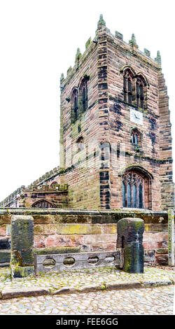 St Mary & All Saints, Pfarrei Kirche von Great Budworth, mit Aktien aus dem 18. Jahrhundert außerhalb des Perimeters Stockfoto