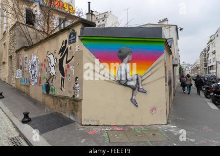 Street-Art in La Butte Aux Cailles, Paris, Frankreich Stockfoto