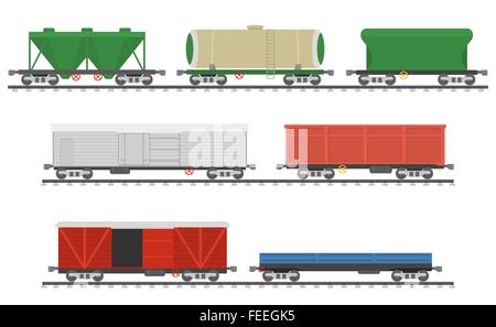 Wesentliche Züge. Sammlung von Eisenbahn-Güterwagen. Stock Vektor