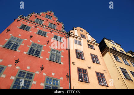 Gebäude Nr. 18 und 22 Stortorget Platz, Gamla Stan, Stockholm, Schweden Stockfoto