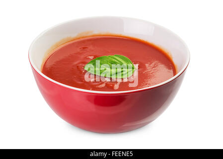 frische Tomaten Suppe isoliert auf weiss Stockfoto