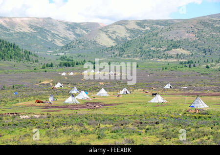 Duhkha (gleiche wie Tsaatan)-Sommer-camp Stockfoto