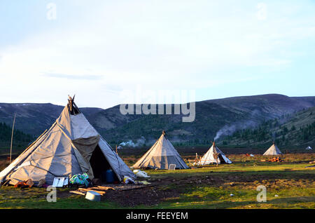 Duhkha (gleiche wie Tsaatan)-Sommer-camp Stockfoto