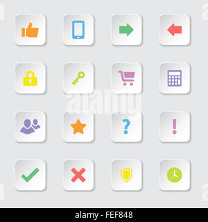 [JPEG] bunte Web Icon set 2 auf weißem Rechteck mit abgerundeten Ecken Button mit weichen Schatten Stockfoto