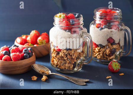 hausgemachte Müsli und Chia-Samen-Pudding mit Berry gesundes Frühstück Stockfoto