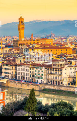 Palazzo Vecchio bei Sonnenaufgang, Florenz, Italien Stockfoto