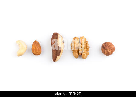 Erdnüsse, Walnüsse, Mandeln, Haselnüsse, Brasilien und Cashew Nüssen vermischt Stockfoto