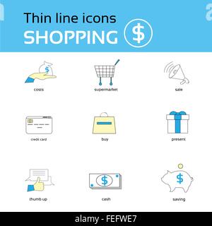 Shopping Icons dünne Linie Sammlung eingestellt Stock Vektor