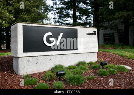 Ein Logo Zeichen außerhalb der Hauptsitz der GV, auch bekannt als Google Ventures in Mountain View, Kalifornien am 24. Januar 2016. Stockfoto