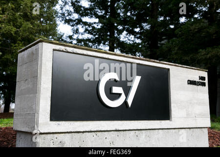Ein Logo Zeichen außerhalb der Hauptsitz der GV, auch bekannt als Google Ventures in Mountain View, Kalifornien am 24. Januar 2016. Stockfoto