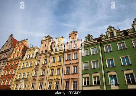 Historische Bürgerhäuser mit Giebeln in der Altstadt, Breslau, Niederschlesien, Polen Stockfoto