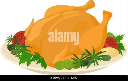 Essen auf Teller, Gebratener Truthahn Stock Vektor
