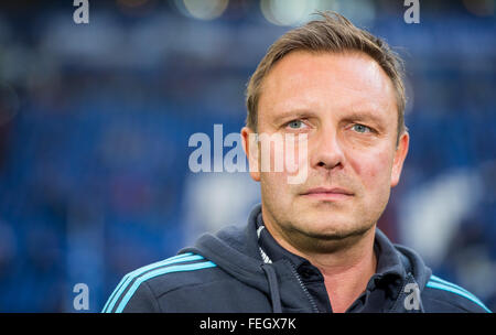 Gelsenkirchen, Deutschland. 6. Februar 2016. Schalke Trainer Andre Breitenreiter abgebildet in der deutschen Bundesliga-Fußballspiel zwischen FC Schalke 04 und VfL Wolfsburg in der Veltins Arena in Gelsenkirchen, Deutschland, 6. Februar 2016. Foto: GUIDO KIRCHNER/Dpa/Alamy Live News Stockfoto