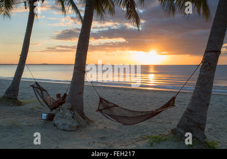 New Town Beach bei Sonnenuntergang, Nadi, Viti Levu, Fidschi Stockfoto