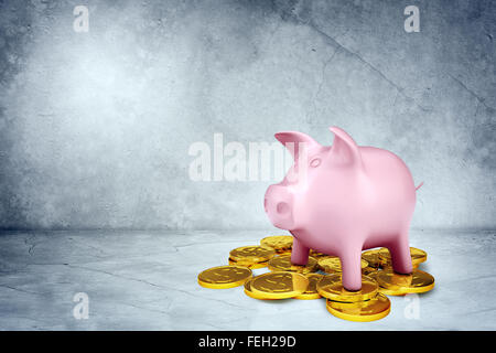 Sparschwein auf Münzen Stockfoto