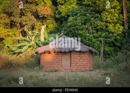 Eine strohgedeckte Hütte im Dorf Agande auf Uno-Insel auf den Bijagos-Archipel in Guinea Bissau Stockfoto