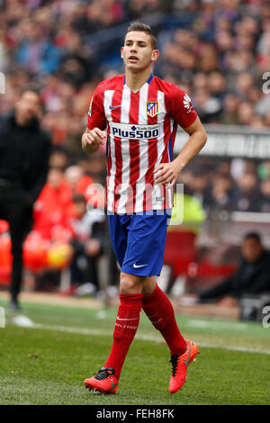 Madrid, Spanien. 6. Februar 2016. Lucas Hernandez (Atletico) Fußball: Spanisch "Liga BBVA" match zwischen Atletico de Madrid 3-1 SD Eibar im Vicente Calderon Stadion in Madrid, Spanien. © Mutsu Kawamori/AFLO/Alamy Live-Nachrichten Stockfoto