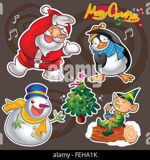 Satz von bunt süß Weihnachten figuren und Dekorationen. Weihnachtsmann und Schneemann. Weihnachten Design Elemente. Weihnachtszeit Thema. Santa Claus. Stock Vektor