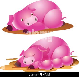 Cute cartoon Schweine. Vector Illustration mit einfachen Gradienten. Alle in separaten Schichten für einfache Bearbeitung. niedliches Schweinchen Sammlung. Vector Illustration Stock Vektor