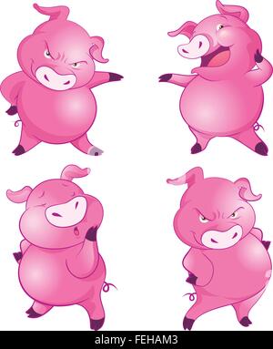 Cute cartoon Schweine. Vector Illustration mit einfachen Gradienten. Alle in separaten Schichten für einfache Bearbeitung. niedliches Schweinchen Sammlung. Vector Illustration Stock Vektor