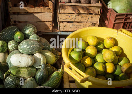 Zitronen und Squash zum Verkauf auf einem Markt in der Guinea Bissau Hauptstadt Bissau Stockfoto
