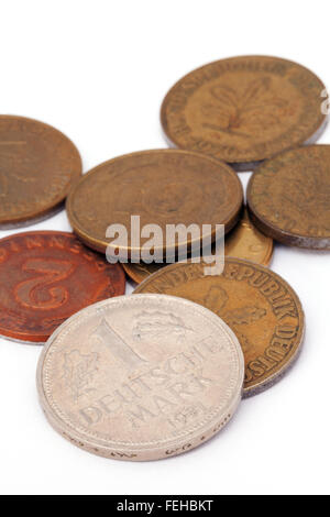 Alte deutsche d-Mark-Münzen aus der Zeit des Pre-euro Stockfoto